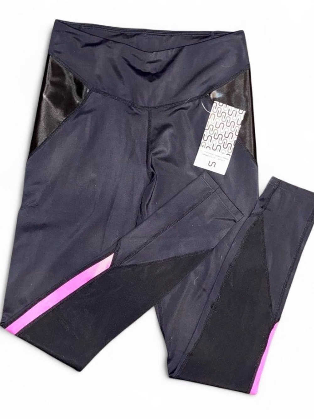 Black Athletic Leggings with Pink Accent Panels